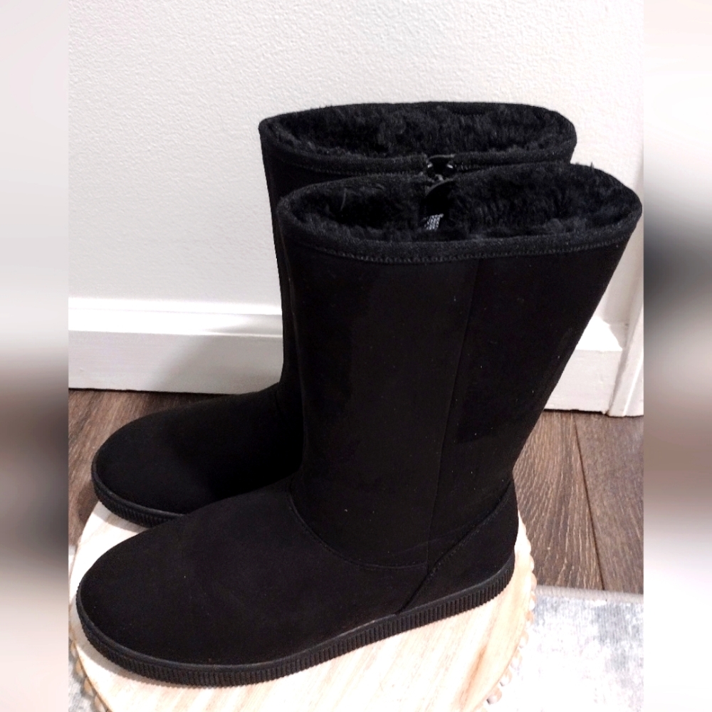 Girls Hannah Zipper Suede Faux Shearling Style Boots - Cat & Jack Black